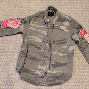 Rails Marcel Sage Camo With Floral Patches Linen Blend